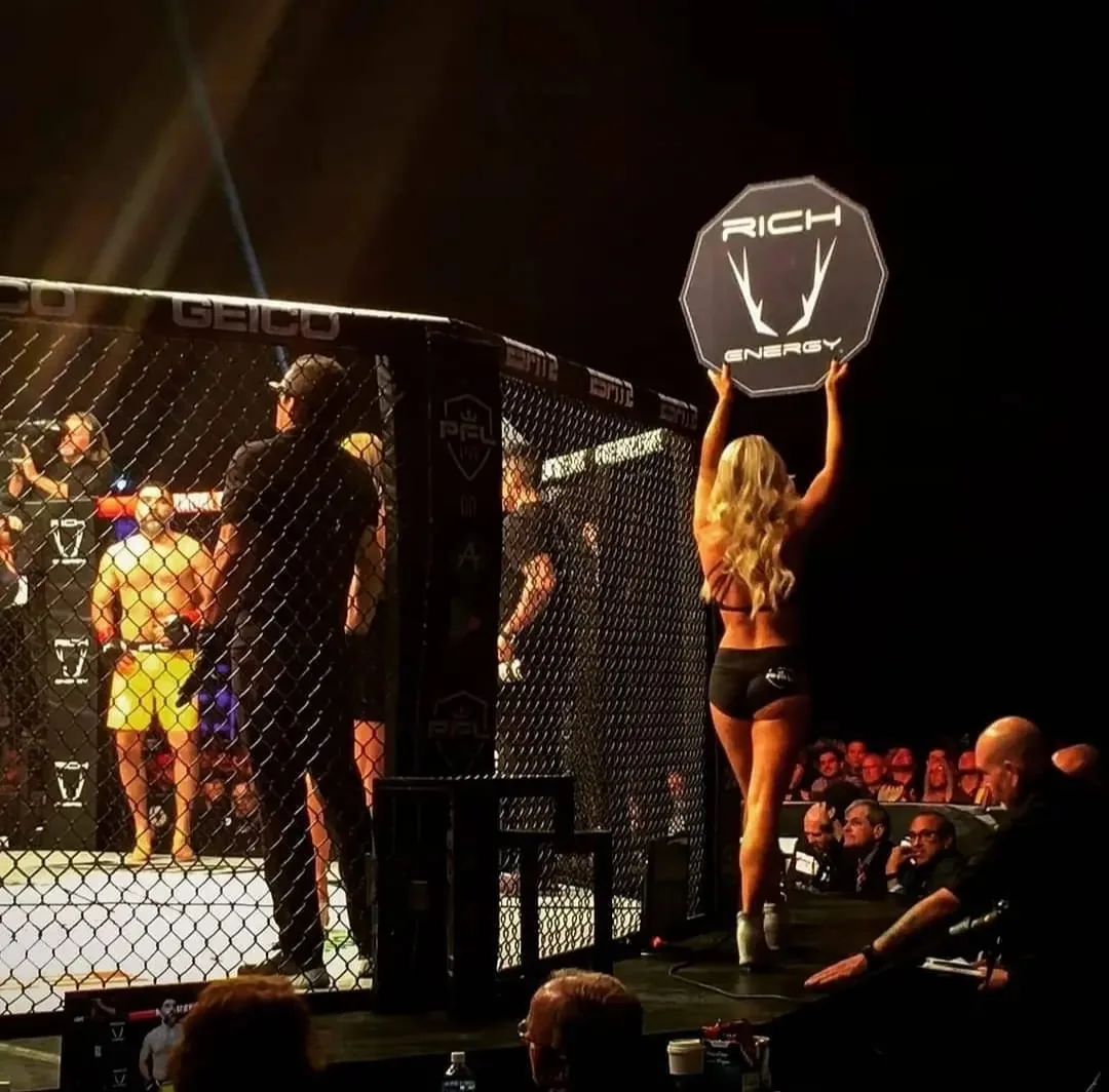Rich Energy ring card in the PFL cage