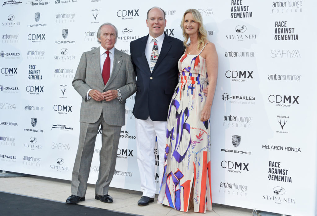 MONACO - MAY 26:  Sir Jackie Stewart, Albert II, Prince of Monaco, and Sonia Irvine attend the Amber Lounge Fashion Monaco 2017 at Le Meridien Beach Plaza Hotel on May 26, 2017 in Monaco, Monaco.  Pic Credit: Dave Benett